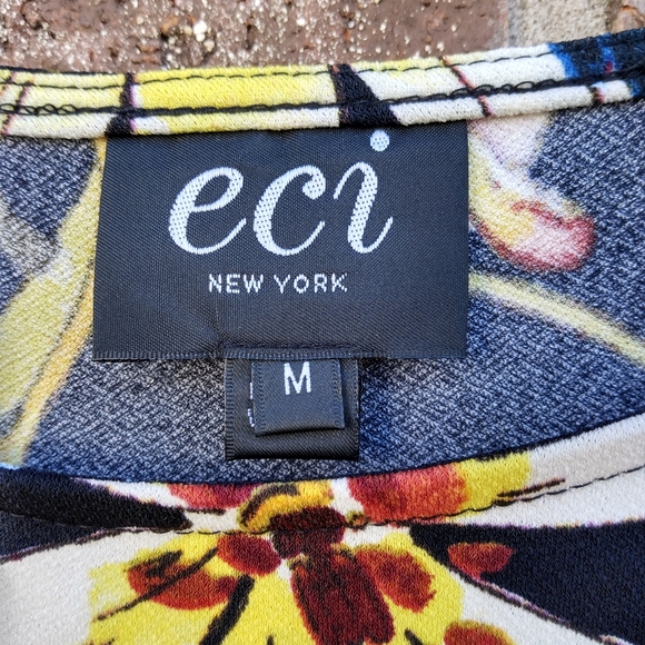 Eci New York Colorfull Black Wrap Dress Large Floral Print Size M - Picture 3 of 3